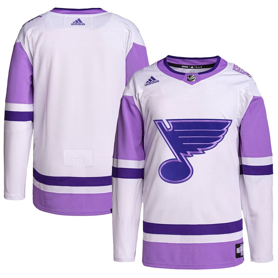 Men St. Louis Blues adidas White Purple Hockey Fights Cancer Primegreen Authentic Blank Practice NHL Jersey->st.louis blues->NHL Jersey